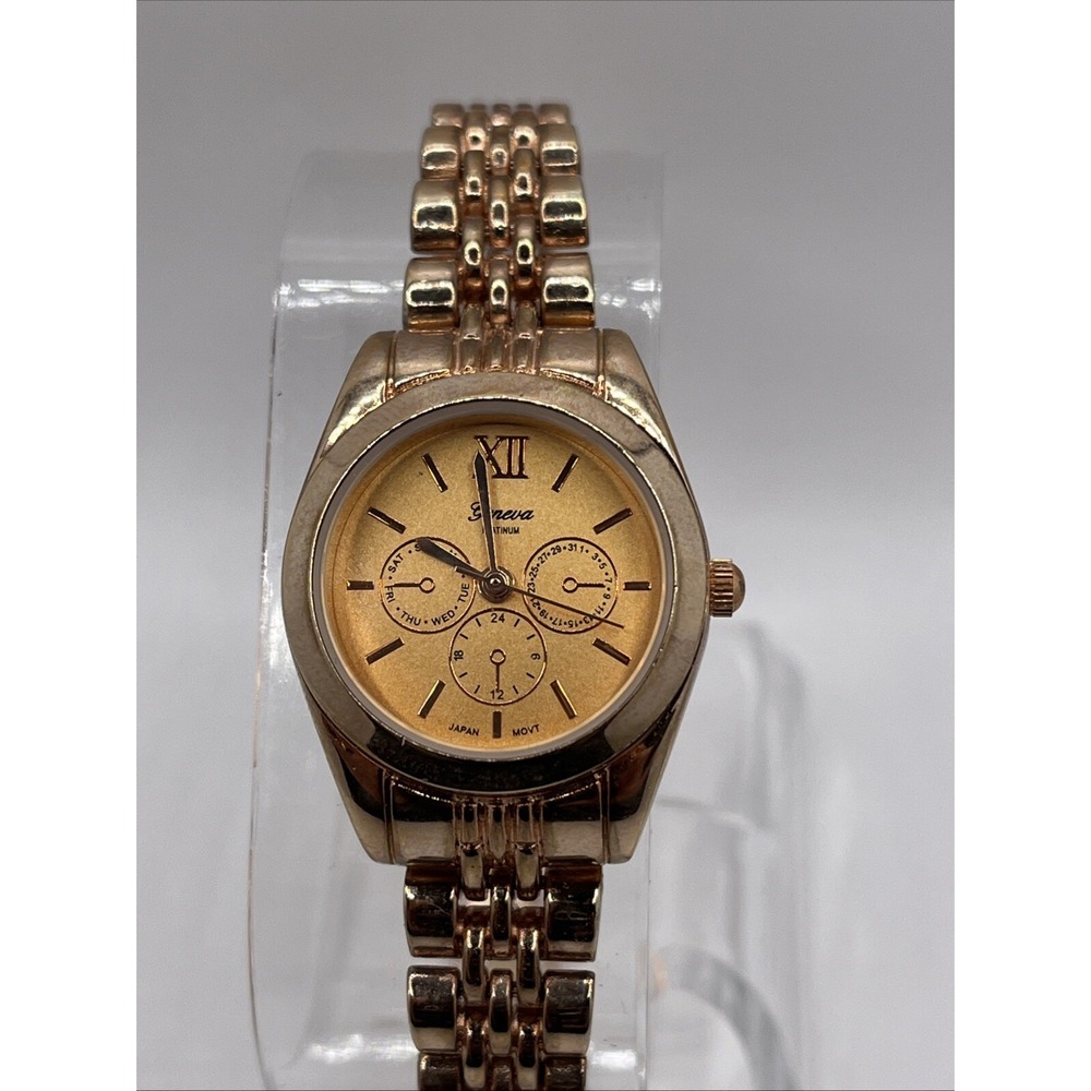 Geneva Platinum Women's Rose Gold Quartz Watch 7" Band- New Battery